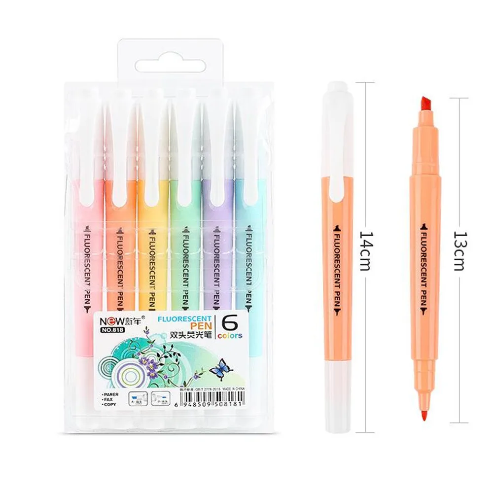 

6Pcs/Set Double Head Fluorescent Highlighter Pen Markers Pastel Drawing Pen for Student School Office Supplies Cute Stationery