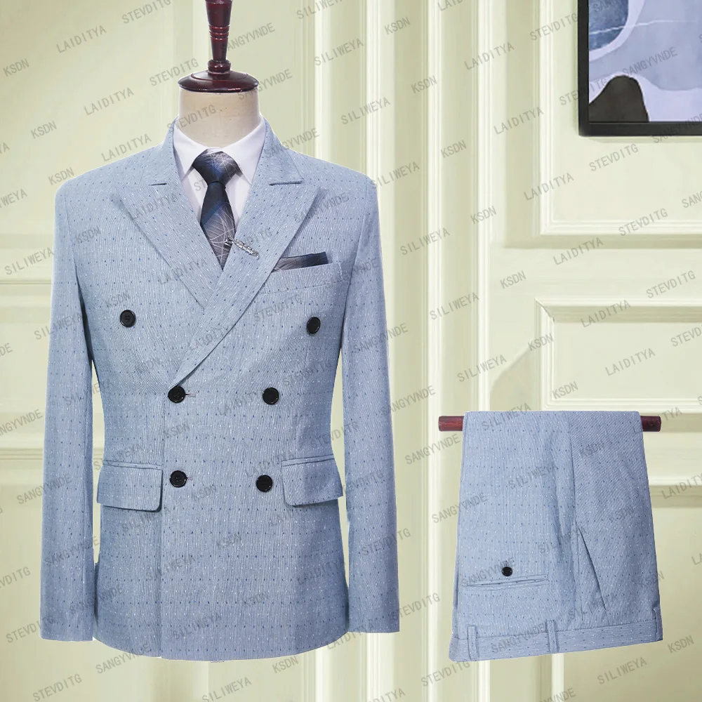 2024 Blue Linen Men's Suits Bridegroom Tuxedo Tailor-Made Wedding Custom Double Breasted Male Blazer 3-Piece 
2024 Blue Linen Men's Suits Bridegroom Tuxedo Tailor-Made Wedding Custom Double Breasted Male Blazer 3-Piece