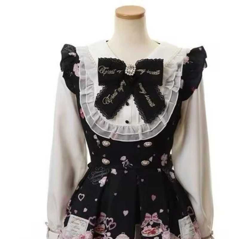 Japanese Kawaii Rhinestone Bow Dress Set Women Sweet Cute Lolita Style Lace Pearl Print Shirt Dresses Gothic Y2k Tea Party Dress 27 S82c093fefaee4032b4d49f17c37362f8y