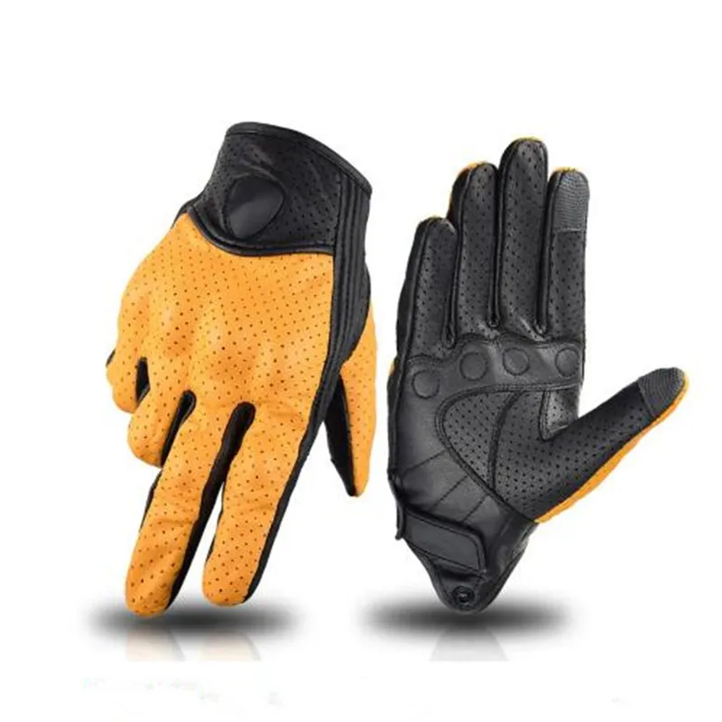 

Summer Motorcycle Gloves Leather Yellow Motocross Glove Men Women Retro Biker Cycling Motorcyclist Protection Goatskin