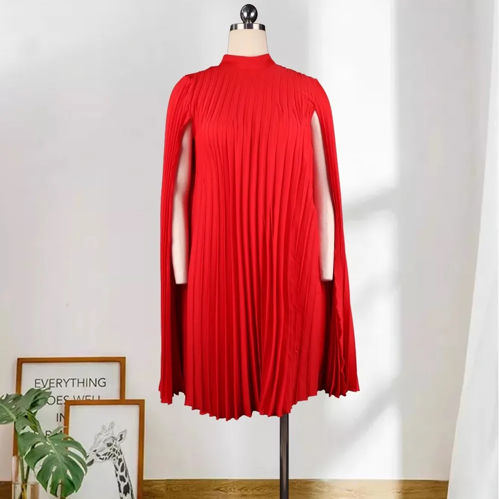 Chic African Women Oversized Party Pleat Loose Short Dresses Cloak Sleeve Mock Collar Large Female Birthday Robes Summer Dresses
Chic African Women Oversized Party Pleat Loose Short Dresses Cloak Sleeve Mock Collar Large Female Birthday Robes Summer Dresses