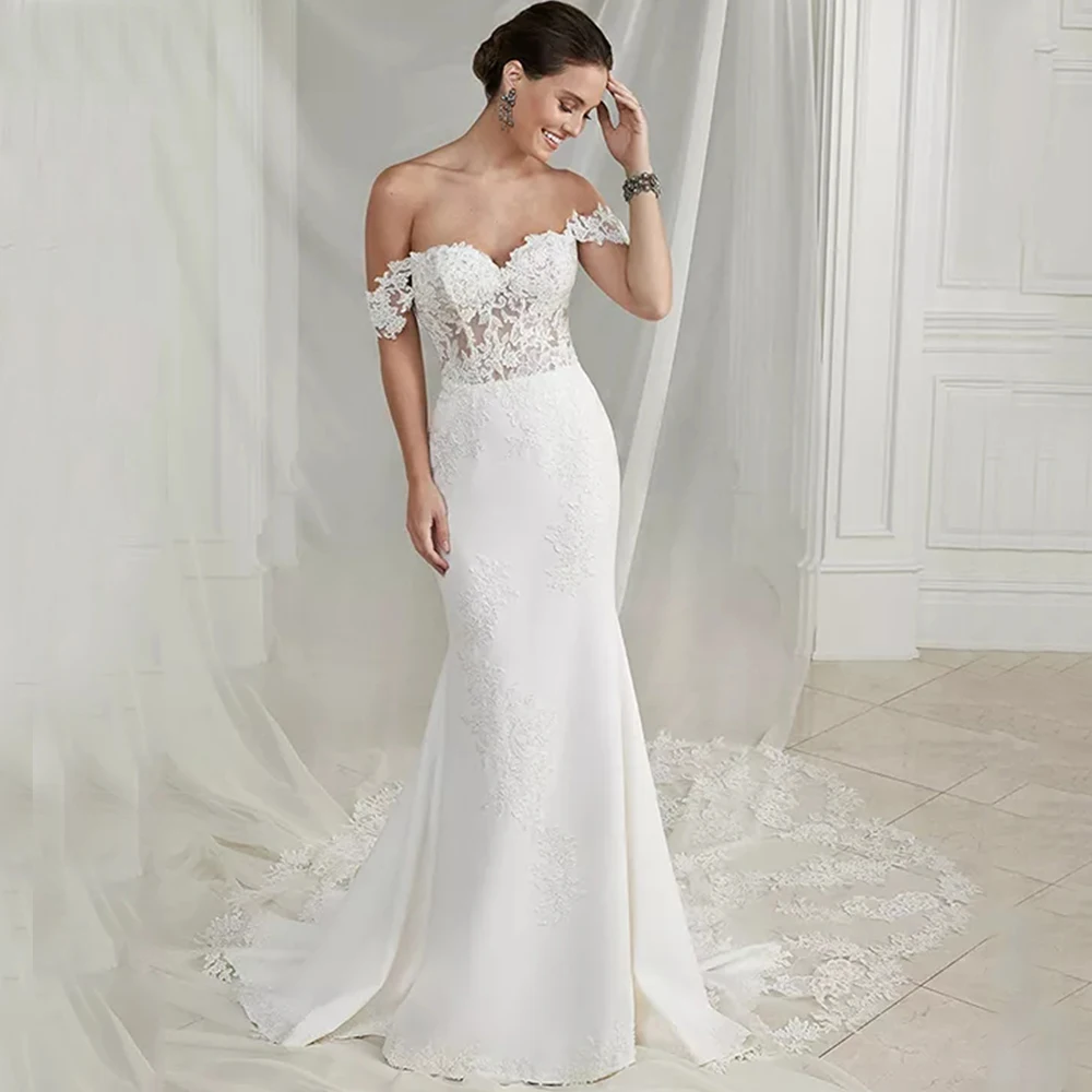 Elegant Mermaid Applique Wedding Dress Off the Shoulder Bridal Classic Open Back Floor Length with Sweep Train Marriage Gowns
Elegant Mermaid Applique Wedding Dress Off the Shoulder Bridal Classic Open Back Floor Length with Sweep Train Marriage Gowns