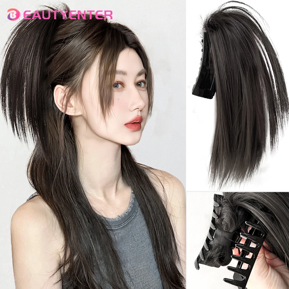 

BEAUTYENTER Synthetic Wig Braid Sweet Cool High Spicy Girl 2023 New Horsetail Half Zha Waterfall Horsetail Clasp Wig