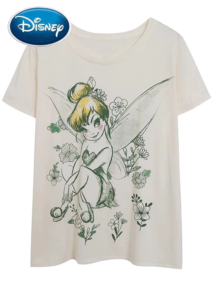 

Disney T-Shirt FAIRIES Peter Pan Sketch Tinkerbell Flowers Cartoon Print Fashion 2024 Women O-Neck Pullover Short Sleeve Tee Top