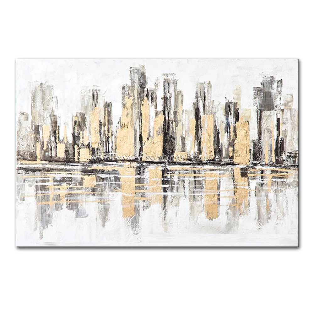 

Mintura,Wall Picture for Living Room Oil Paintings on Canvas,Hand-Painted The Golden City Clusters Hotel Decor Wall Art No Frame