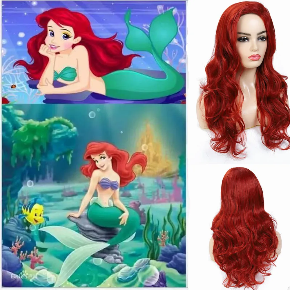 

Little Mermaid Ariel Princess Red Long Curly Hair Animation Cosplay Heat Resistant Fiber Wigs For Halloween