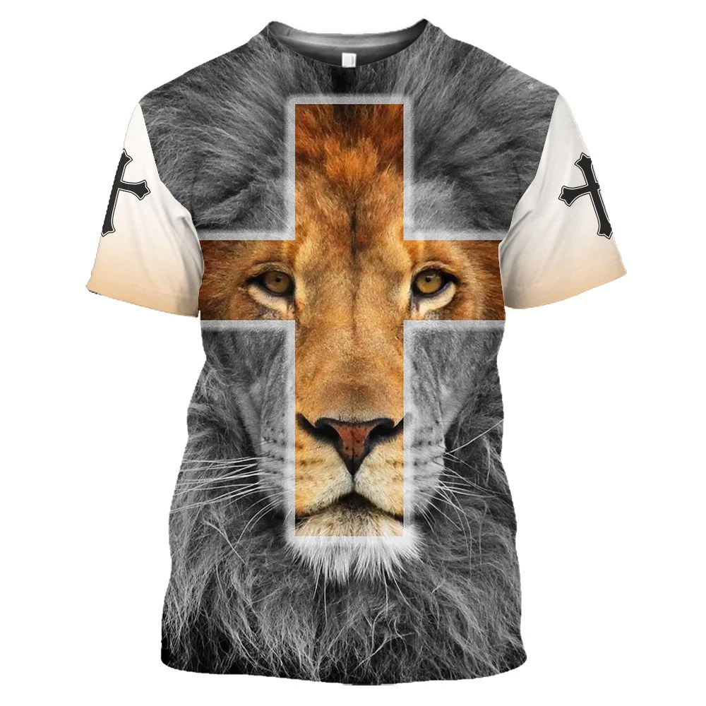 

New Lion Animal Print 3D Men's T Shirt Summer Street Top Plus Size 6XL Short Sleeve Crew Neck Loose T Shirt Casual Top