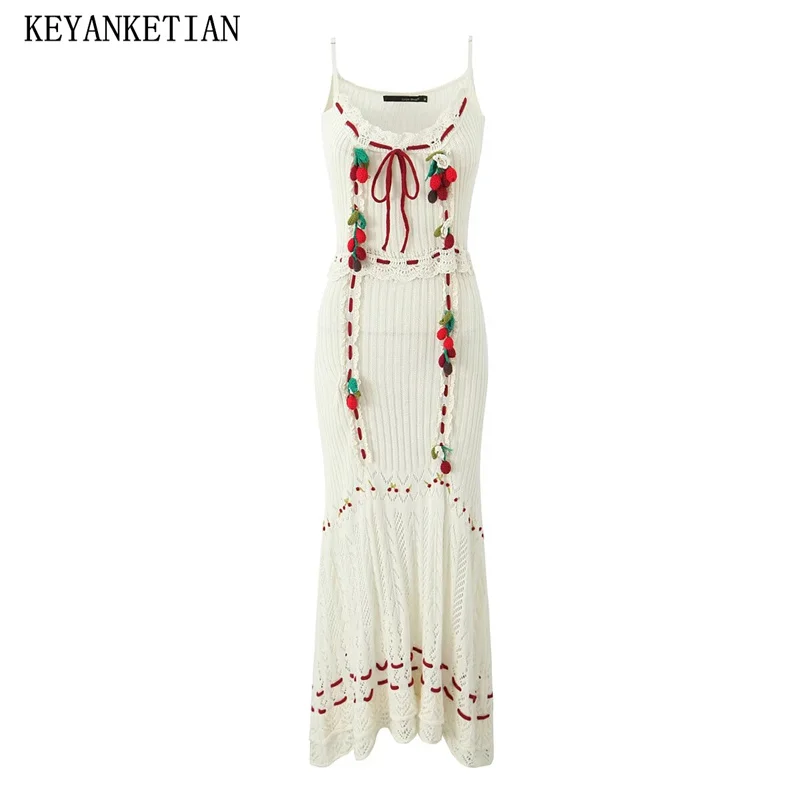 KEYANKETIAN New Launch Women Hand-Made Small Cherry Decoration Knit Halter Dress Holiday wind Sweet Hollow out Sling MIDI Dress
KEYANKETIAN New Launch Women Hand-Made Small Cherry Decoration Knit Halter Dress Holiday wind Sweet Hollow out Sling MIDI Dress