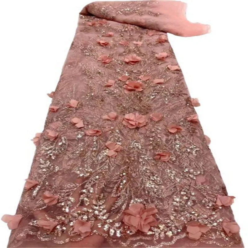 African 3D Lace Fabric 2023 High Quality Lace 5 Yards With Groom Pink Sequins Material Nigerian Lace Fabric For Wed Party Dress
African 3D Lace Fabric 2023 High Quality Lace 5 Yards With Groom Pink Sequins Material Nigerian Lace Fabric For Wed Party Dress