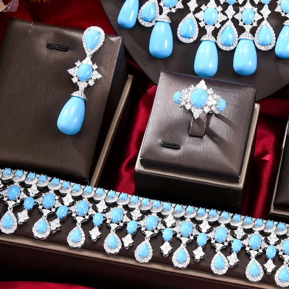 Missvikki Gorgeous Luxury Turquesa Necklace Earrings Bangle Ring Jewelry Set Super Bridal Wedding Accessories High Quality S82d336bf476448c08f545d63ec498061m
