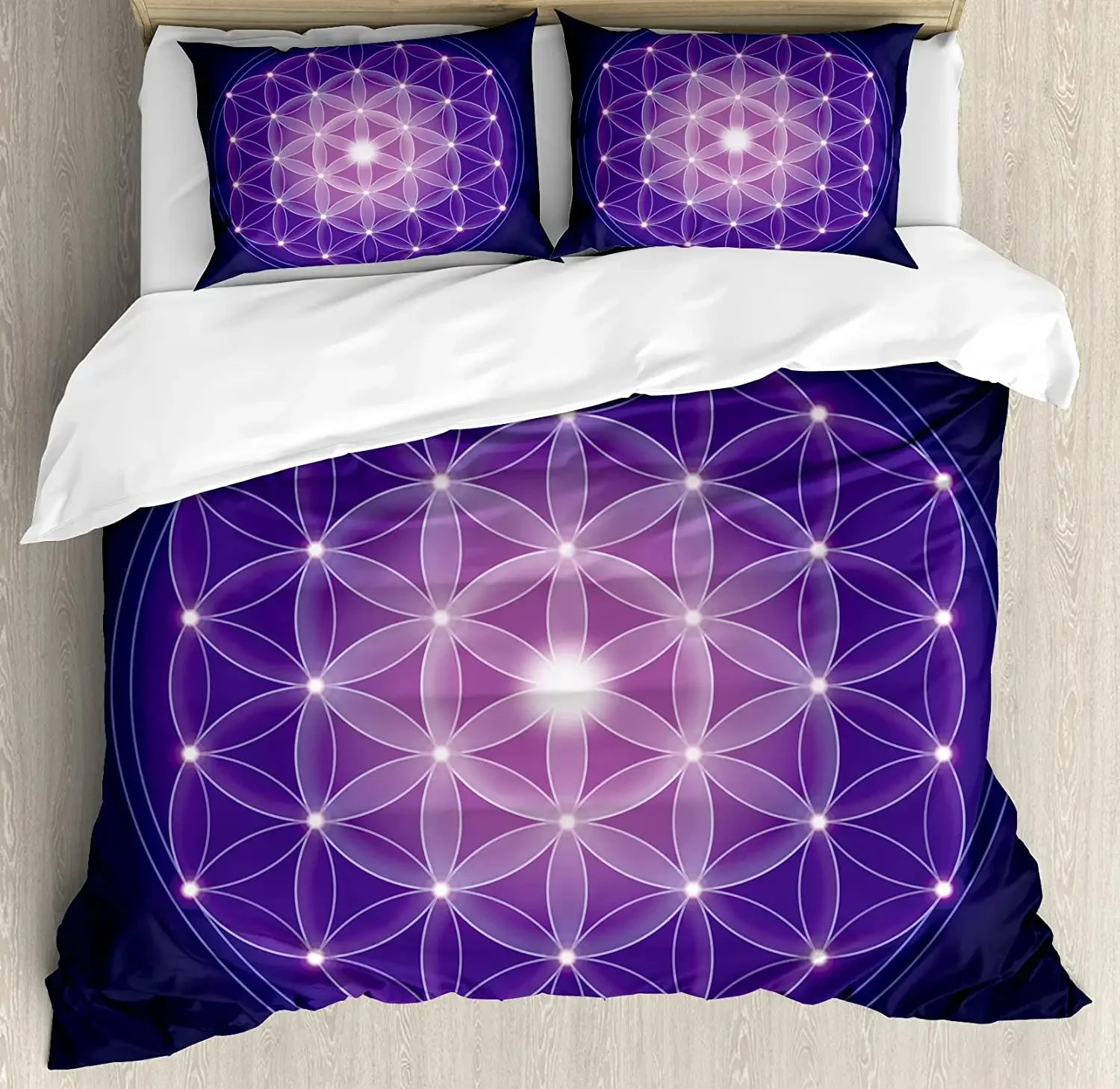 

Dark Blue Bedding Set For Bedroom Bed Home Flower of Life with Stars Spiritual Symbol Sacr Duvet Cover Quilt Cover Pillowcase