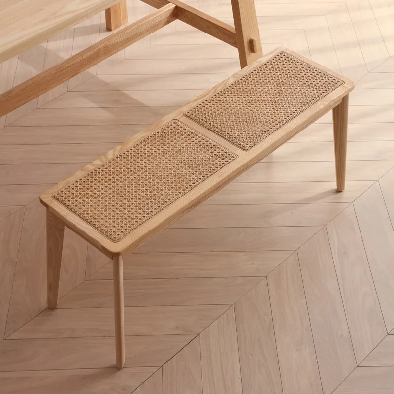 

Rattan bench ash bedside stool bench full solid wood shoe changing stool Nordic simple home doorway wearing shoe stool