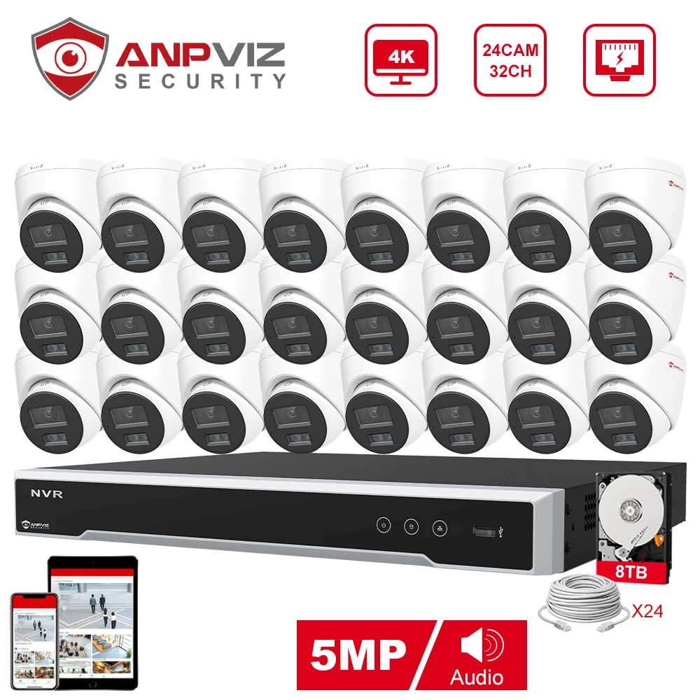 

Anpviz 32CH 4K NVR 5MP POE IP Customized Camera Plug&Play System CCTV Outdoor Security Surveillance Kit Remote View H.265 IR 30m