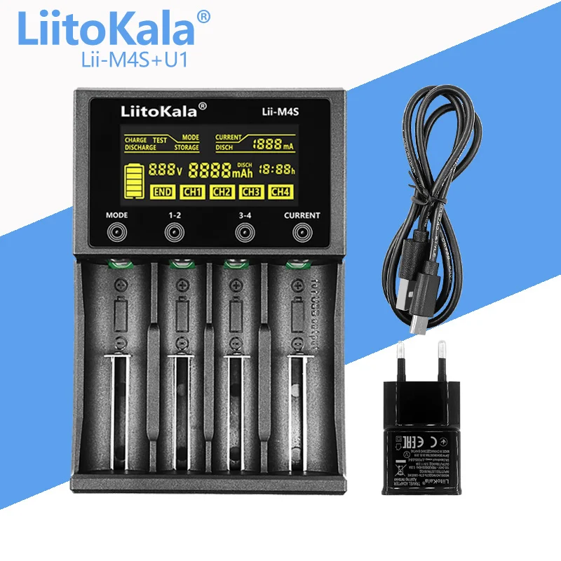 

1-5PCS LiitoKala Lii-M4S+U1 18650 Smart Charger LCD Display for 26650 21700 32650 18500 20700 21700 16340 CR123A AA AAA battery