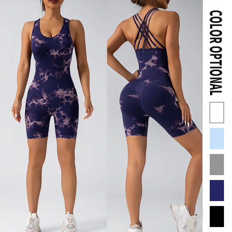 

Женские комплекты для йоги, пикантный комбинезон с перекрестной спинкой, облегающий Быстросохнущий Спортивный костюм для фитнеса без рукавов