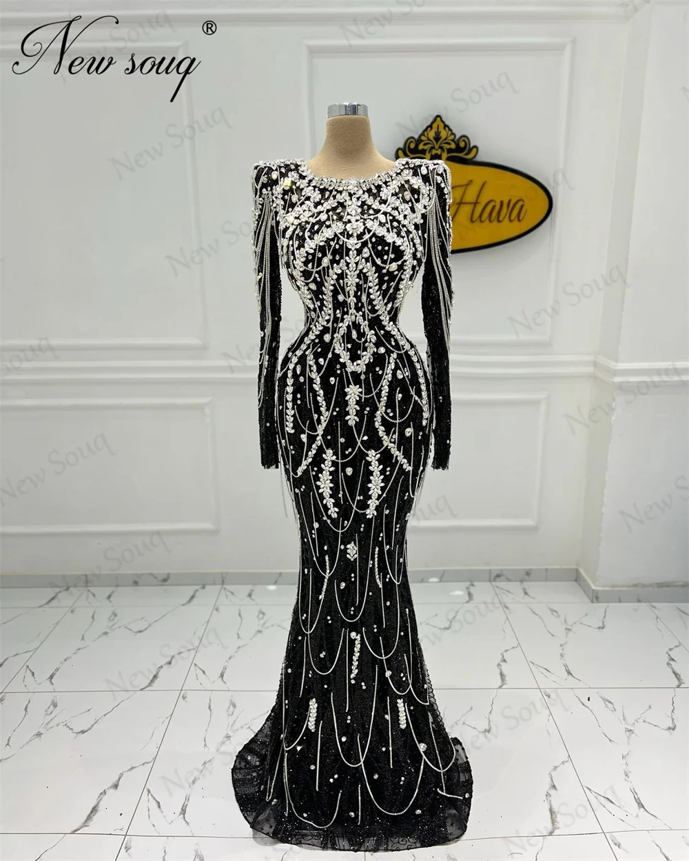 

Black Evening Dresses Haute Coutures Beading Crystals Engagement Dress Vestidos De Noche Arabic Dubai Party Dress Pageant Prom