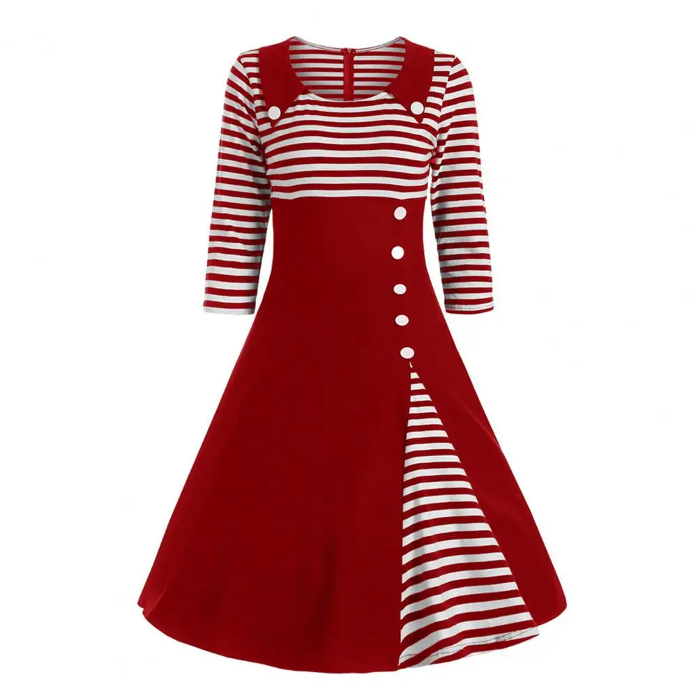 Ladies Dress Striped Printing Dress Vintage-inspired Striped Midi Dresses with A-line Silhouette Three Quarter Sleeves for Fall
Ladies Dress Striped Printing Dress Vintage-inspired Striped Midi Dresses with A-line Silhouette Three Quarter Sleeves for Fall