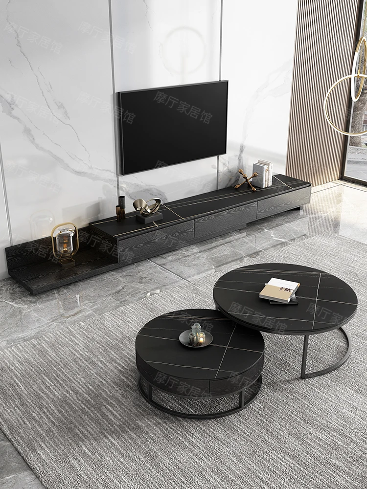 

Italian TV cabinet coffee table combination Nordic light luxury minimalist slate