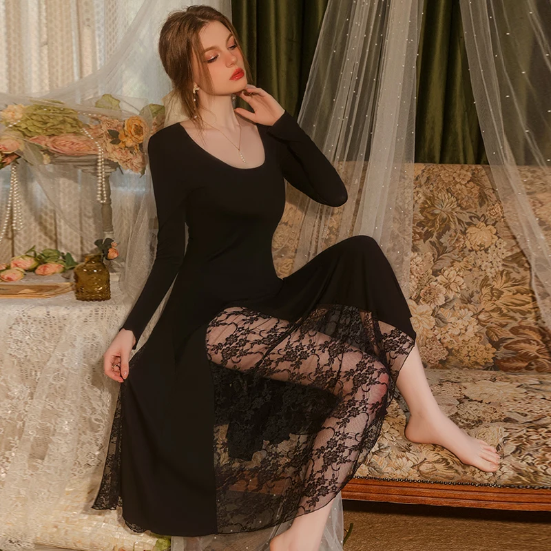 Sexy Perspective Lace Nightgowns Women's Nightdress Pijama Evening Dress Warm Winter Nightwear Loungewear Women's Home Clothes
Sexy Perspective Lace Nightgowns Women's Nightdress Pijama Evening Dress Warm Winter Nightwear Loungewear Women's Home Clothes