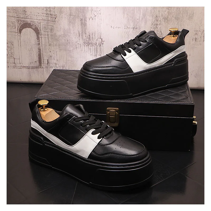 

British style men casual genuine leather flat shoes lace-up oxfords shoe breathable black white platform sneakers young footwear