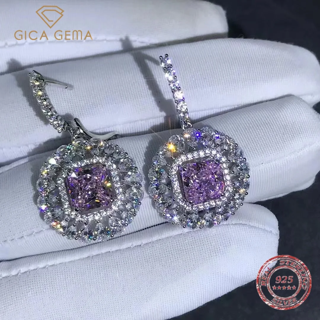 

Gica Gema 925 Sterling Silver 3EX Radiant Cut 2CT Fancy Geometric Created Moissanite Drop Earrings For Women Gift Drop Shipping