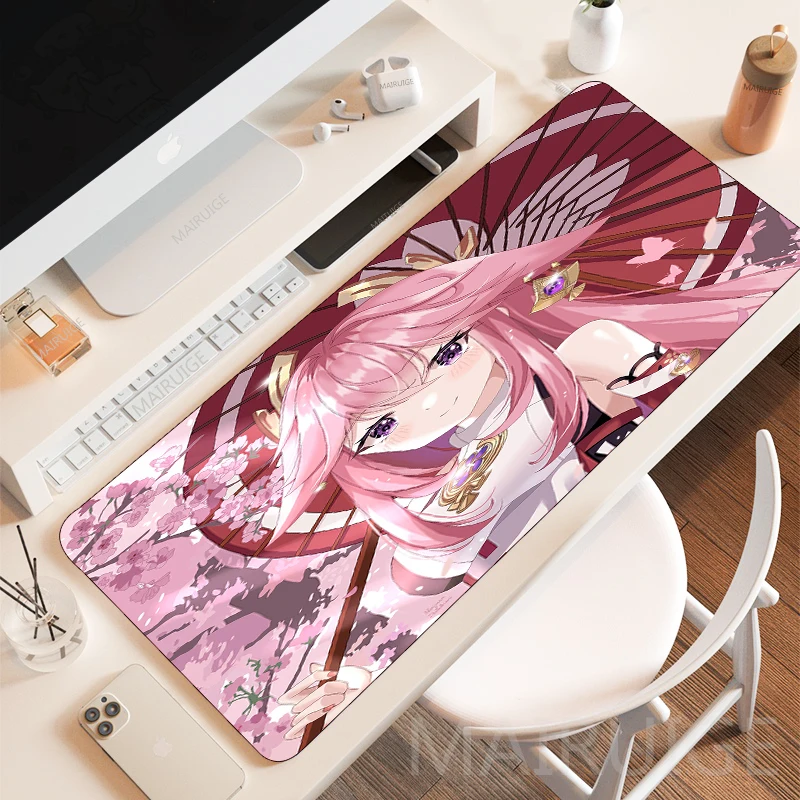 

Kawaii Yae Miko MousePad Mouse Pad Gamer Carpet Rug Pink Mousepads Genshin Impact Large XXL Gaming Accessories Keyboard Desk Mat