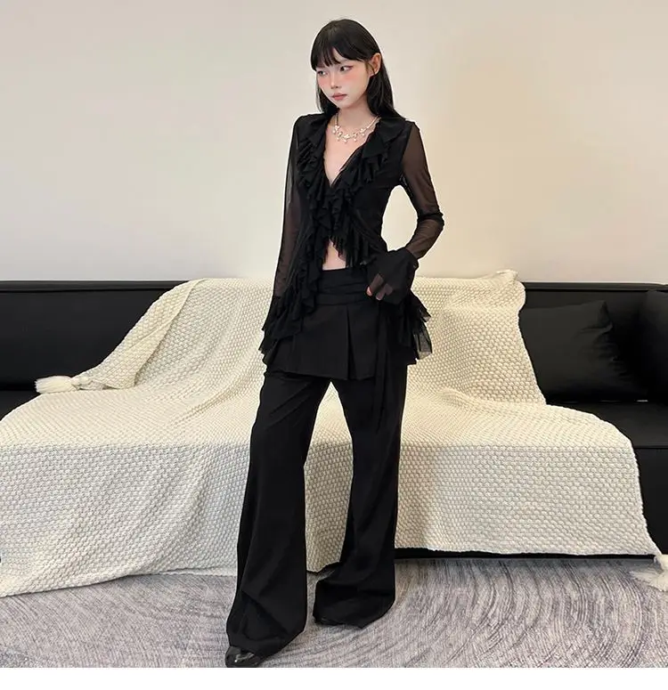 Korean Blouse Women's Clothing V-neck Long Sleeve Tunic Shirts Camisas De Mujer Heavy Ruffles Spring Summer Gauze Blouses Tops Korean Blouse Women's Clothing V-neck Long Sleeve Tunic Shirts Camisas De Mujer Heavy Ruffles Spring Summer Gauze Blouses Tops