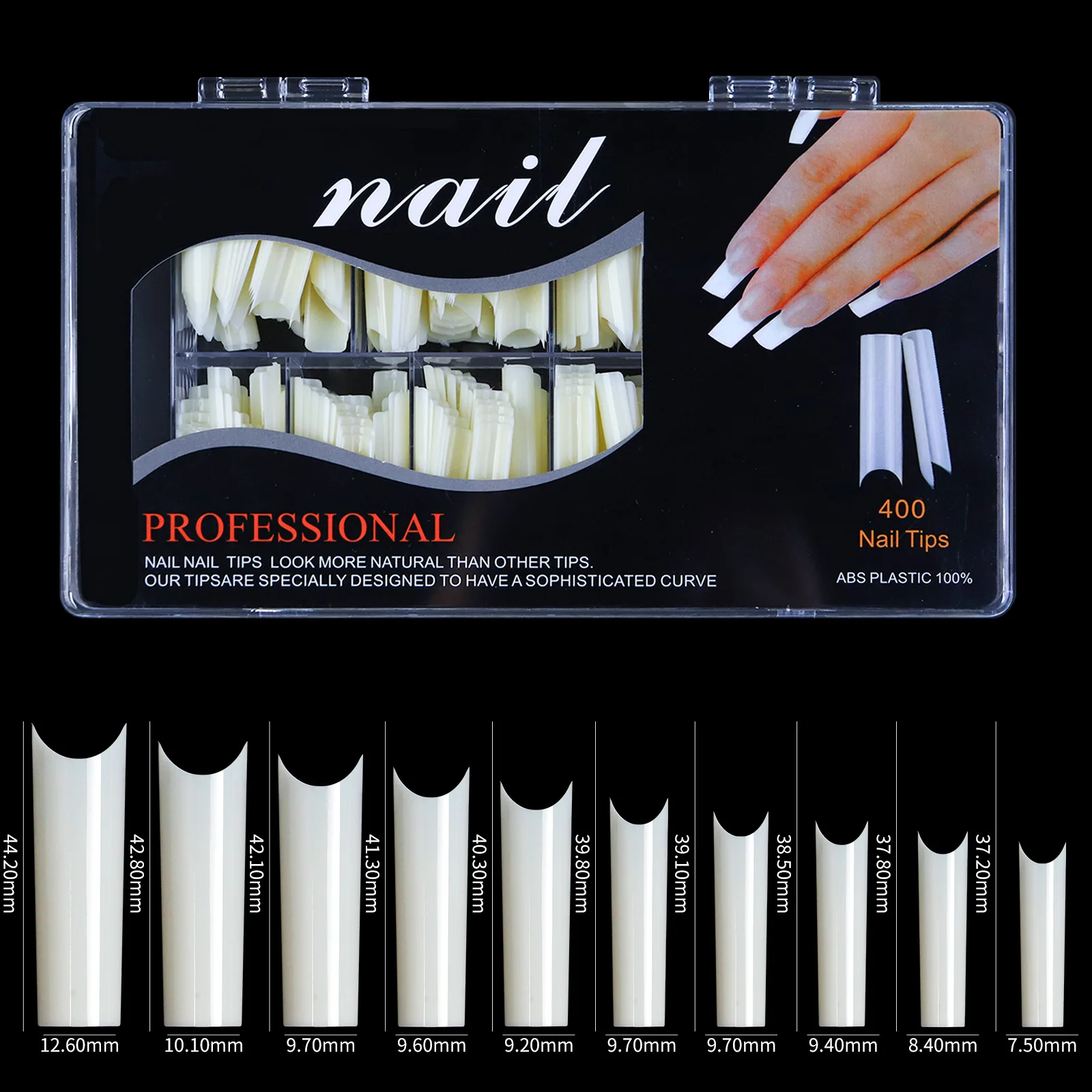 

1Box Transparent Natural Color Press on False Nails Long Coffin Stiletto Ballerina Fake Nail Tips Full Coverage American Capsule