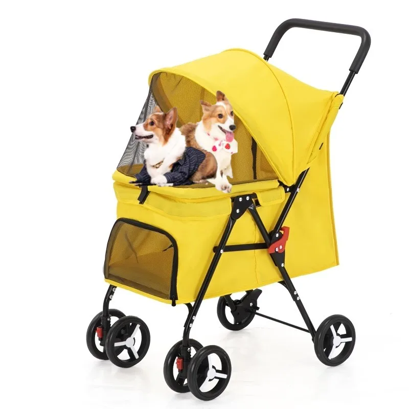 

Pet Stroller Foreign Trade Dog Stroller Foldable Detachable Lightweight Material Small Medium Sized Teddy Dog Cat Pet Carrier