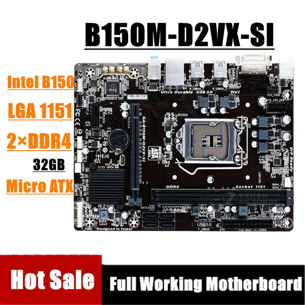 

For GA-B150M-D2VX-SI Motherboard 32GB LGA 1151 DDR4 Micro ATX Mainboard 100% Tested Fully Work