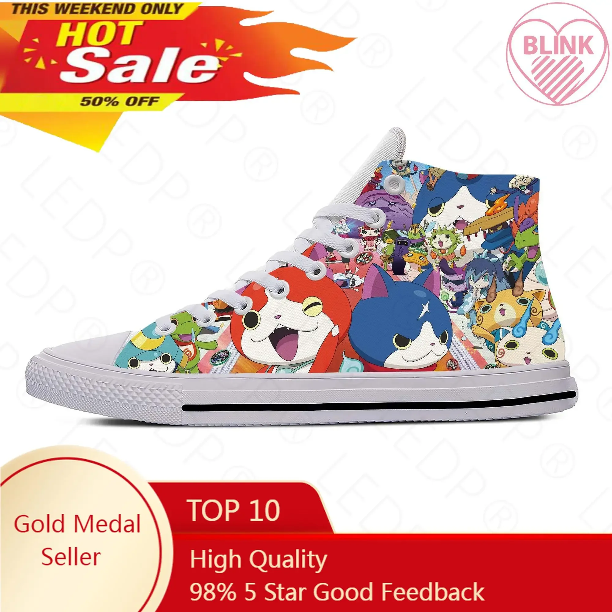 Japanese Anime Cartoon Manga Game Yo Kai Watch Casual Cloth Shoes High Top Lightweight Breathable 3D Print Men Women Sneakers
Japanese Anime Cartoon Manga Game Yo Kai Watch Casual Cloth Shoes High Top Lightweight Breathable 3D Print Men Women Sneakers