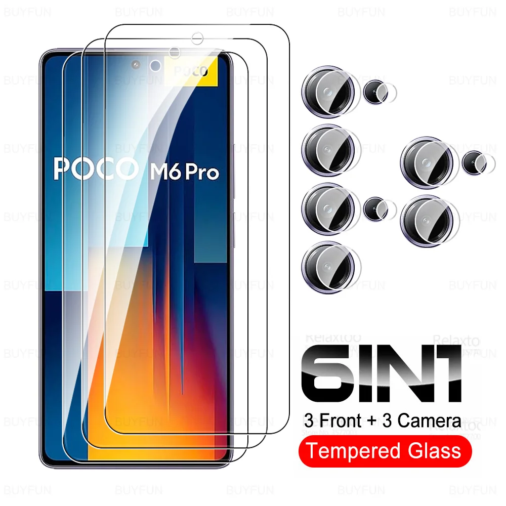 

6 in 1 For Xiaomi Poco M6 Pro 4G Tempered Glass Full Cover HD Screen Protector PocoM6Pro PocoM6 Pro Poxo Little M6Pro Lens Film