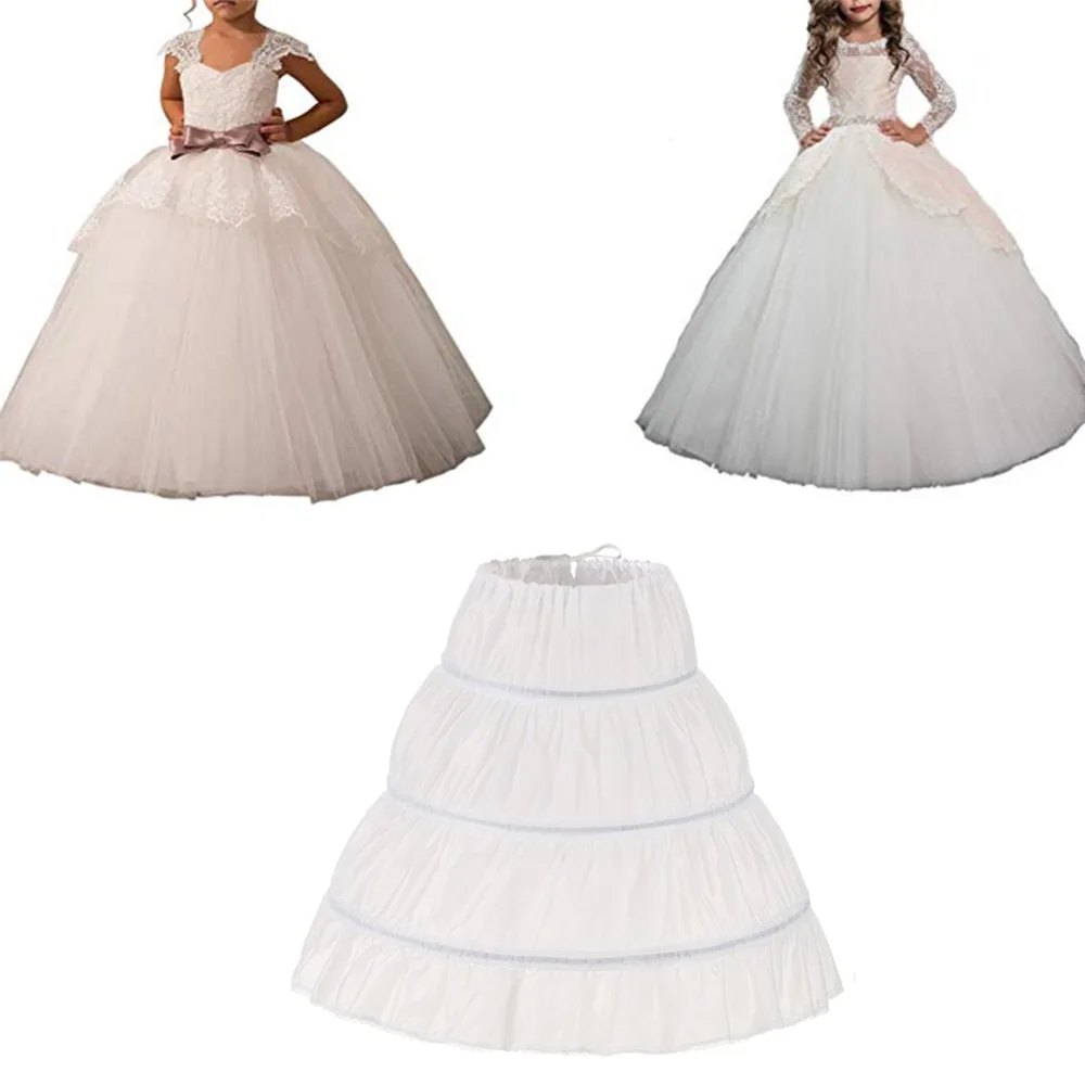 

White Children Petticoat A-Line 3 Hoops One Layer Kids Crinoline Lace Trim Flower Girl Dress Underskirt Elastic Waist Cheap 2024