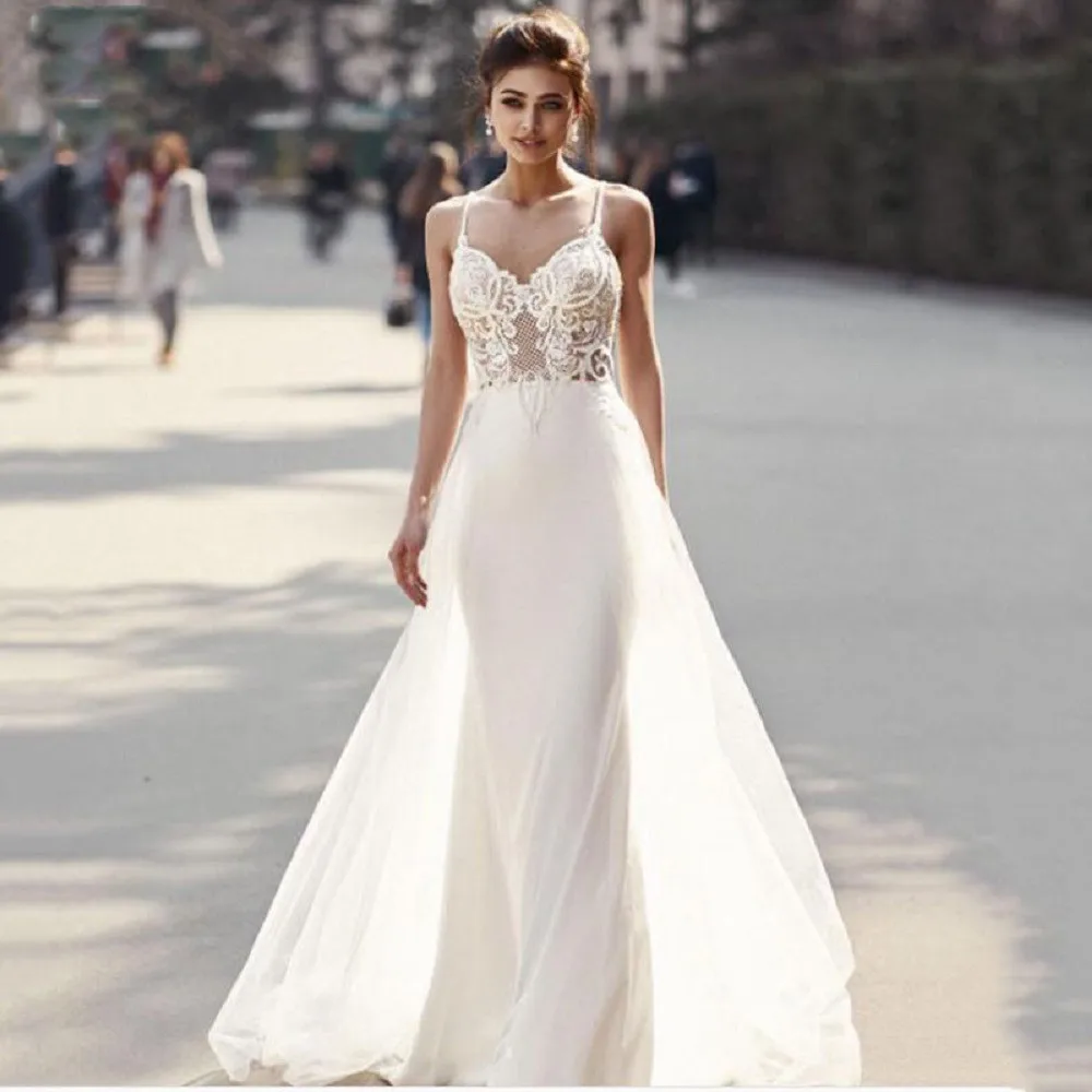 Classic Sweetheart Collar Spaghetti Straps Lace Appliques Sleeveless A-Line Wedding Dress Sexy Backless Chiffon Vestido De Novia
Classic Sweetheart Collar Spaghetti Straps Lace Appliques Sleeveless A-Line Wedding Dress Sexy Backless Chiffon Vestido De Novia