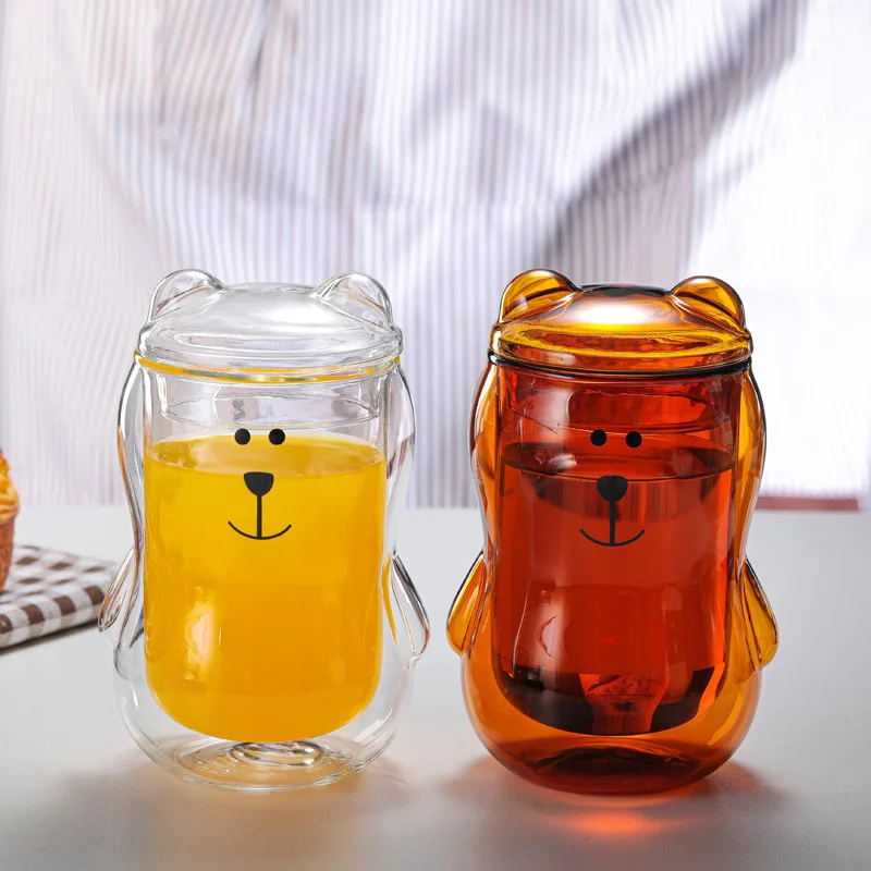 300Ml Double Glass Cup with Cover Personalized Bear Coffee Mug Transparent Glasscute Cartoon Amber Mugs
300Ml Double Glass Cup with Cover Personalized Bear Coffee Mug Transparent Glasscute Cartoon Amber Mugs