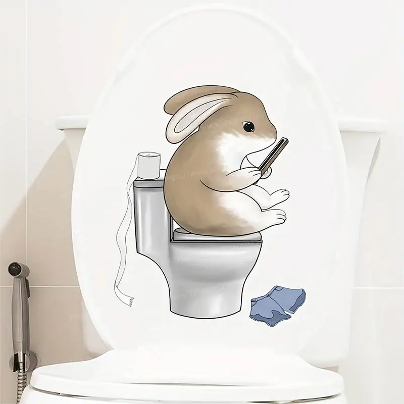

Cartoon Rabbit Pattern Toilet Lid Decal Waterproof WC Door Sticker Removable Self-Adhesive Decor Household Stickers S252