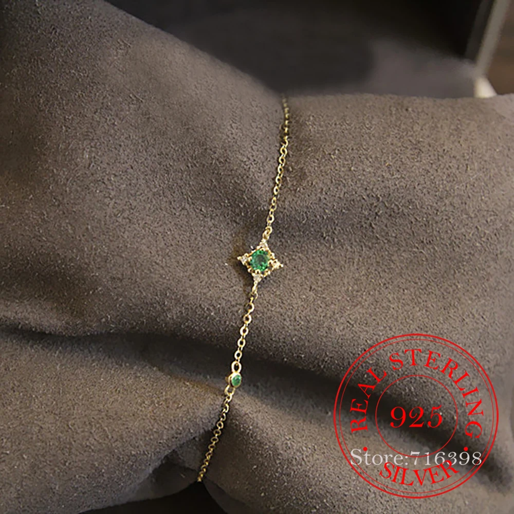 

Luxury S925 Sterling Silver Female Bracelet 14K Gold Square Emerald Crytal Bracelets For Women Girls Fine Jewelry Wedding Gift