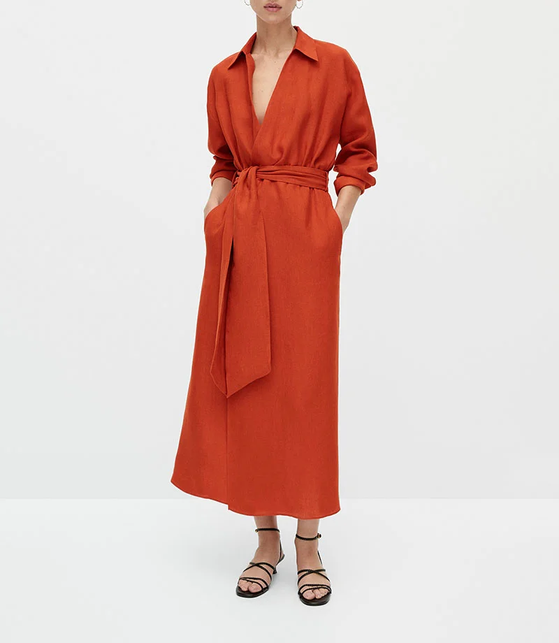 Spring summer new slim-fit long linen shirt dress solid color temperament female long dress
Spring summer new slim-fit long linen shirt dress solid color temperament female long dress