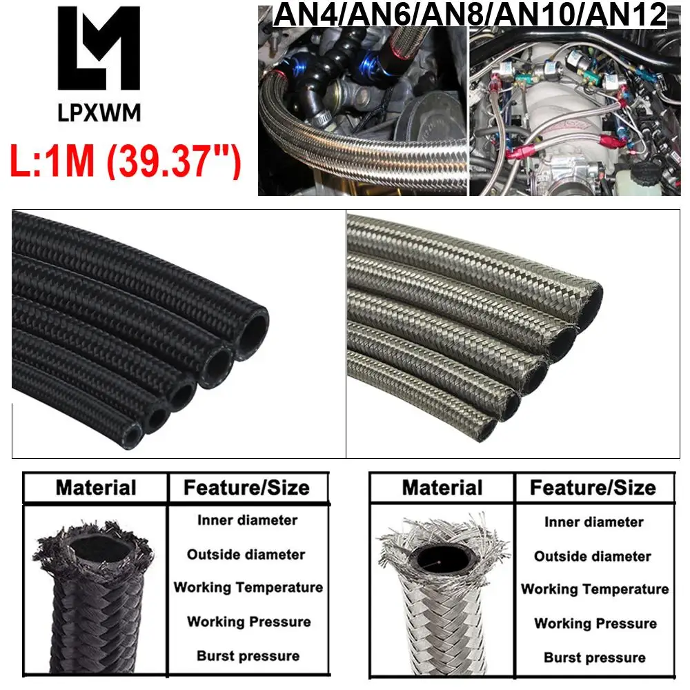 AN4 AN6 AN8 AN10 AN12 Braided Oil Line Fuel Hose Oil Gasoline Brake Line Hose Fuel line Hose 1 Meter
AN4 AN6 AN8 AN10 AN12 Braided Oil Line Fuel Hose Oil Gasoline Brake Line Hose Fuel line Hose 1 Meter