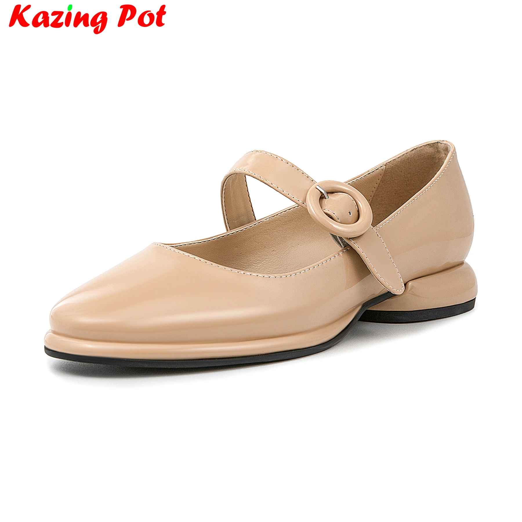

Krazing Pot Big Size Patent Leather Round Toe Summer Buckle Strap Mary Janes Dating Low Heels Dance Shallow Colorful Women Pumps