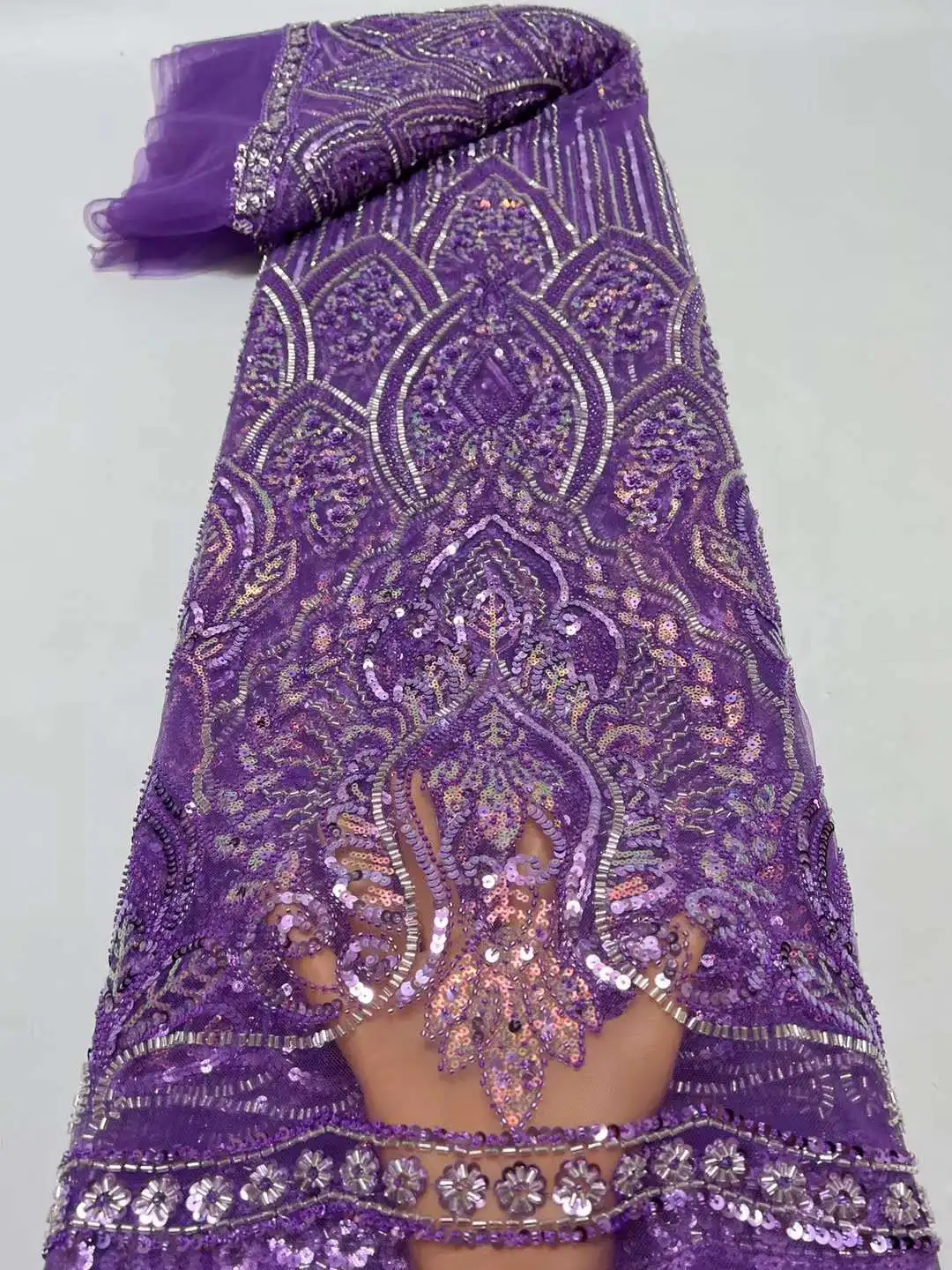 Purple Color Top Selling French Nigerian Shinny Sequins Beads Lace Fabric 19JRB-42406 Embroidered Lady Show or Party Dress
Purple Color Top Selling French Nigerian Shinny Sequins Beads Lace Fabric 19JRB-42406 Embroidered Lady Show or Party Dress