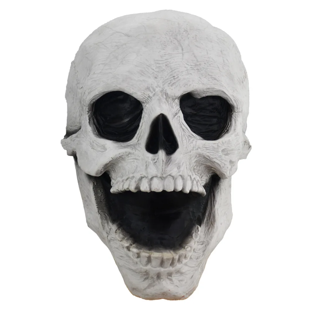 

Creepy Halloween Full Head Skull Mask with Movable Jaw, Adult Entire Head Realistic Latex Helmet, Scary Skeleton