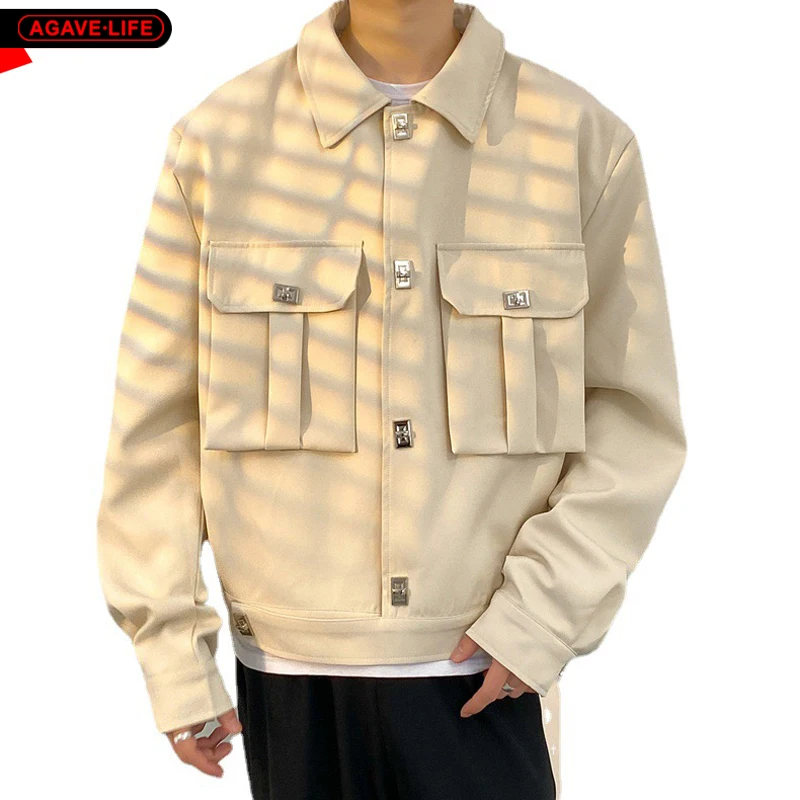 

Куртка мужская демисезонная, Бомбер с красивым отложным воротником, свободная уличная верхняя одежда в Корейском стиле, модные короткие карго