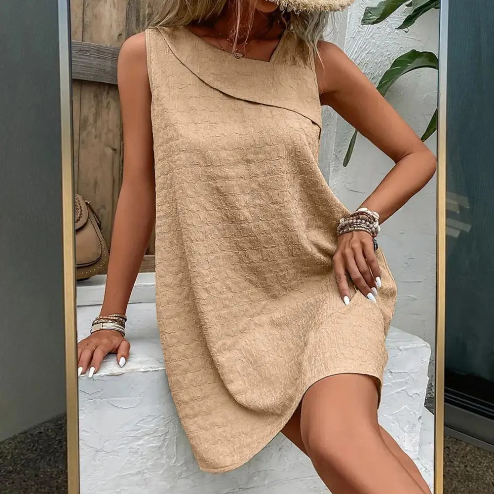

Solid Color Dress Elegant A-line Mini Dress with Detail for Summer Parties Vacations Women's Slim Fit Solid Color Dress Women