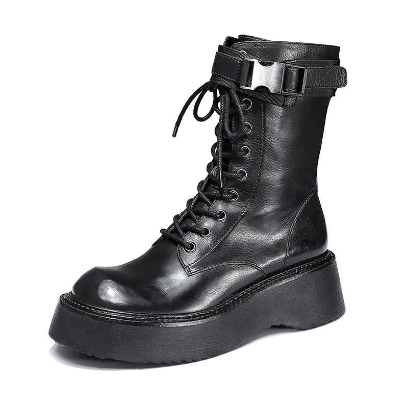 Lightweight Luxury Personalized Thick Sole Leather Martin Boots Cowhide Women's Shoes Zipper Opening Lace up Decoration
Lightweight Luxury Personalized Thick Sole Leather Martin Boots Cowhide Women's Shoes Zipper Opening Lace up Decoration