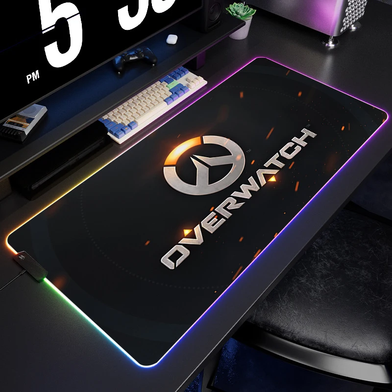 

Большой игровой коврик для мыши RGB Overwatch, игровой коврик для мыши RGB, мягкие коврики для мыши из натурального каучука, Светящиеся USB-подсветки, Настольный коврик для мыши XXL