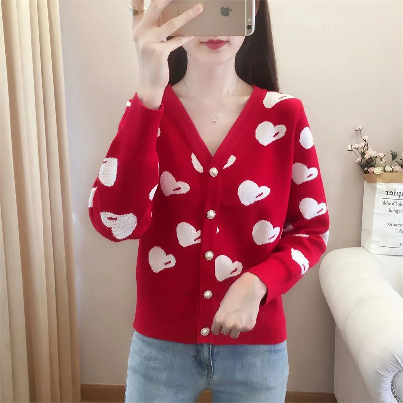 New Women's Sweater Coat Autumn Winter Korean V-Neck Knit Shirt Jacket Female Retro Print Casual Sweater Cardigan Outerwear Red
New Women's Sweater Coat Autumn Winter Korean V-Neck Knit Shirt Jacket Female Retro Print Casual Sweater Cardigan Outerwear Red
