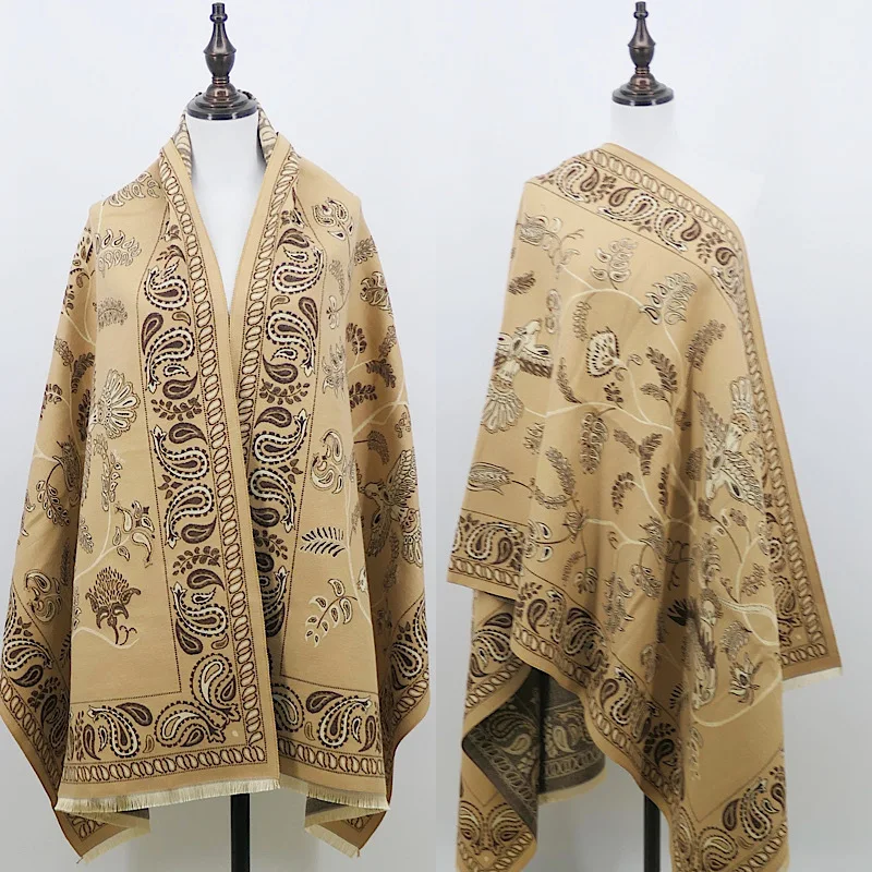 

Poncho Cloak Jacquard Weave Scarf Imitation Cashmere Women Shawl Ethnic Style Tourism Cloak Warm Girl Coat Lady Capes