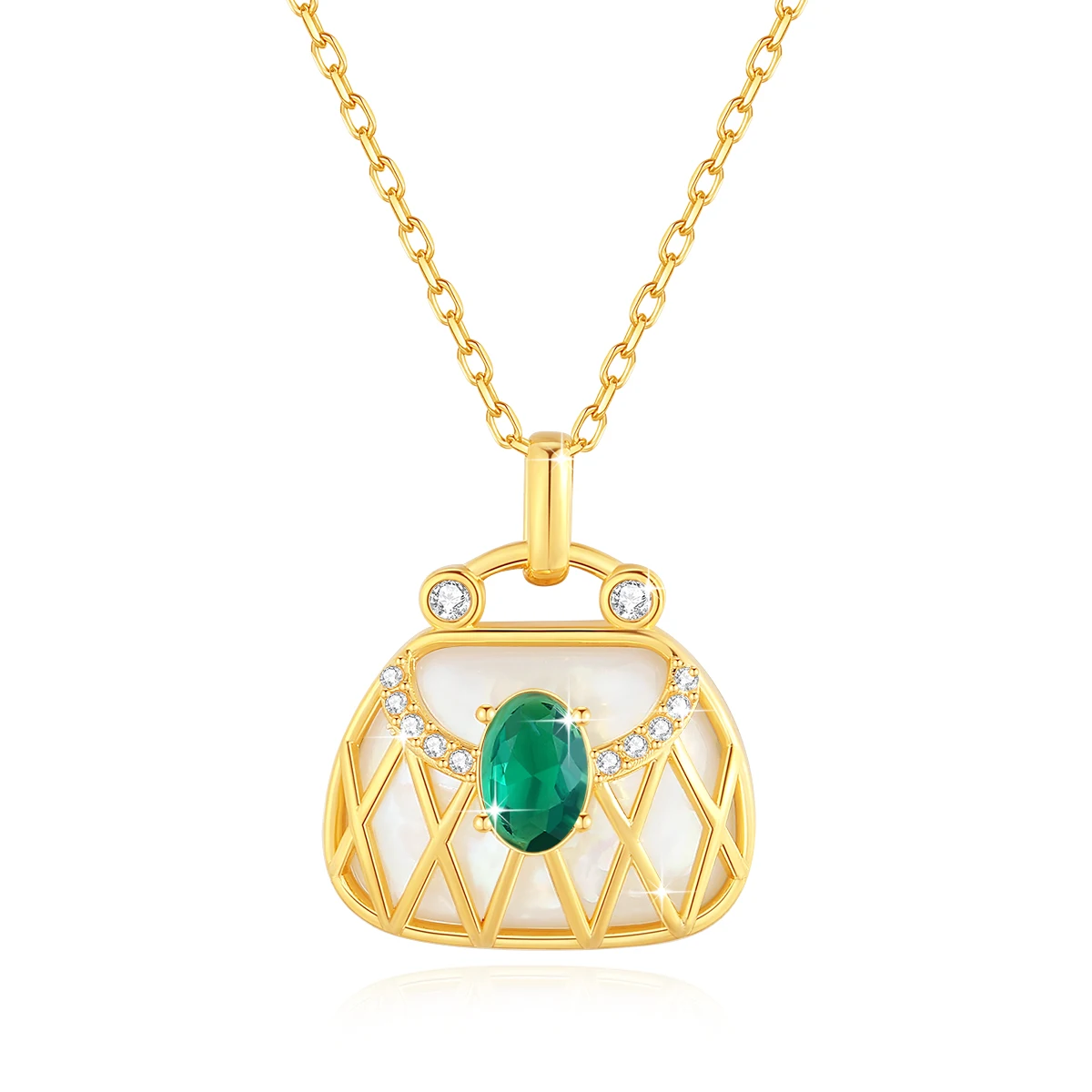 

100% 18k gold necklace au750 Natural Emerald bag necklaces Pendant k gold fine jewerly For Women With Certificate And chain Sale