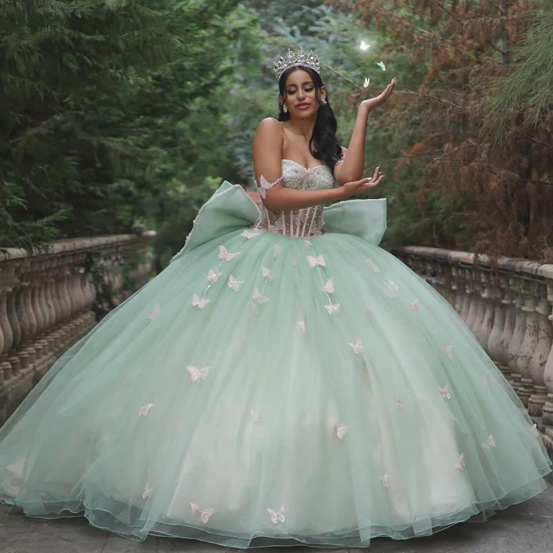Light Green Shiny Puffy Princess Quinceanera Dresses Off The Shoulder Lace-up Bow Beads Corset Chapel Train Sweet 15 vestidos de
Light Green Shiny Puffy Princess Quinceanera Dresses Off The Shoulder Lace-up Bow Beads Corset Chapel Train Sweet 15 vestidos de